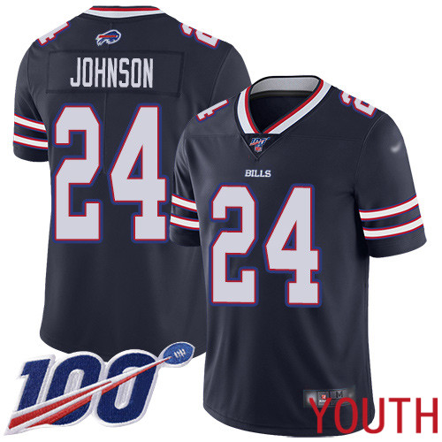Youth Buffalo Bills #24 Taron Johnson Limited Navy Blue Inverted Legend 100th Season NFL Jersey->women nfl jersey->Women Jersey